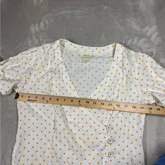 Anthropologie Maeve Linen Blend Louise Polka Dot Wrap Puff Sleeve Retro Top 4 - Picture 9 of 16